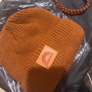 Never worn brown dutch bros beanie plus matching bracelet